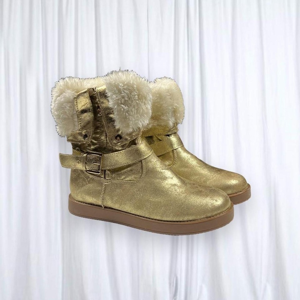 G by Guess Amaze Gold Fuzzy Fur Ankle Boots NWT Y2K 2000s
